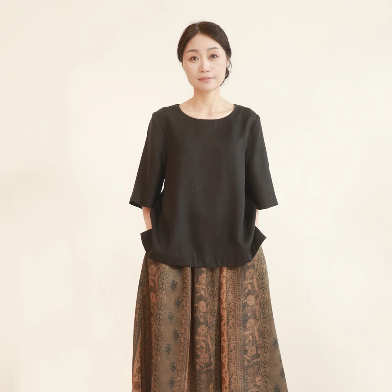 25姆米波西米亚风满桑桑波段香云纱打褶大摆半身裙252263-4