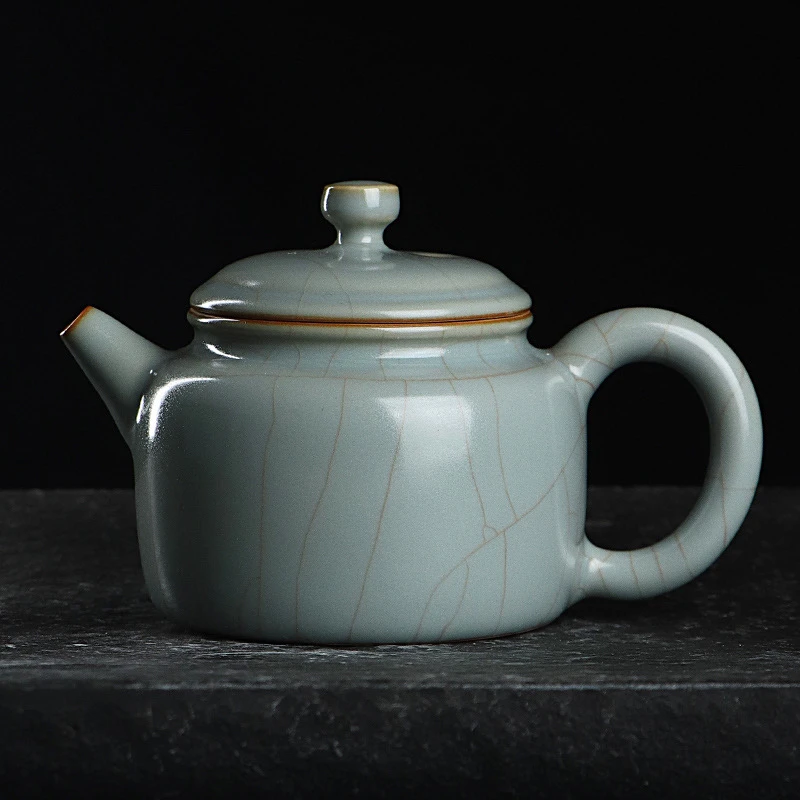 凝香阁茶养开片仿古釉天青汝窑德钟壶家用陶瓷中式茶具大号泡茶壶