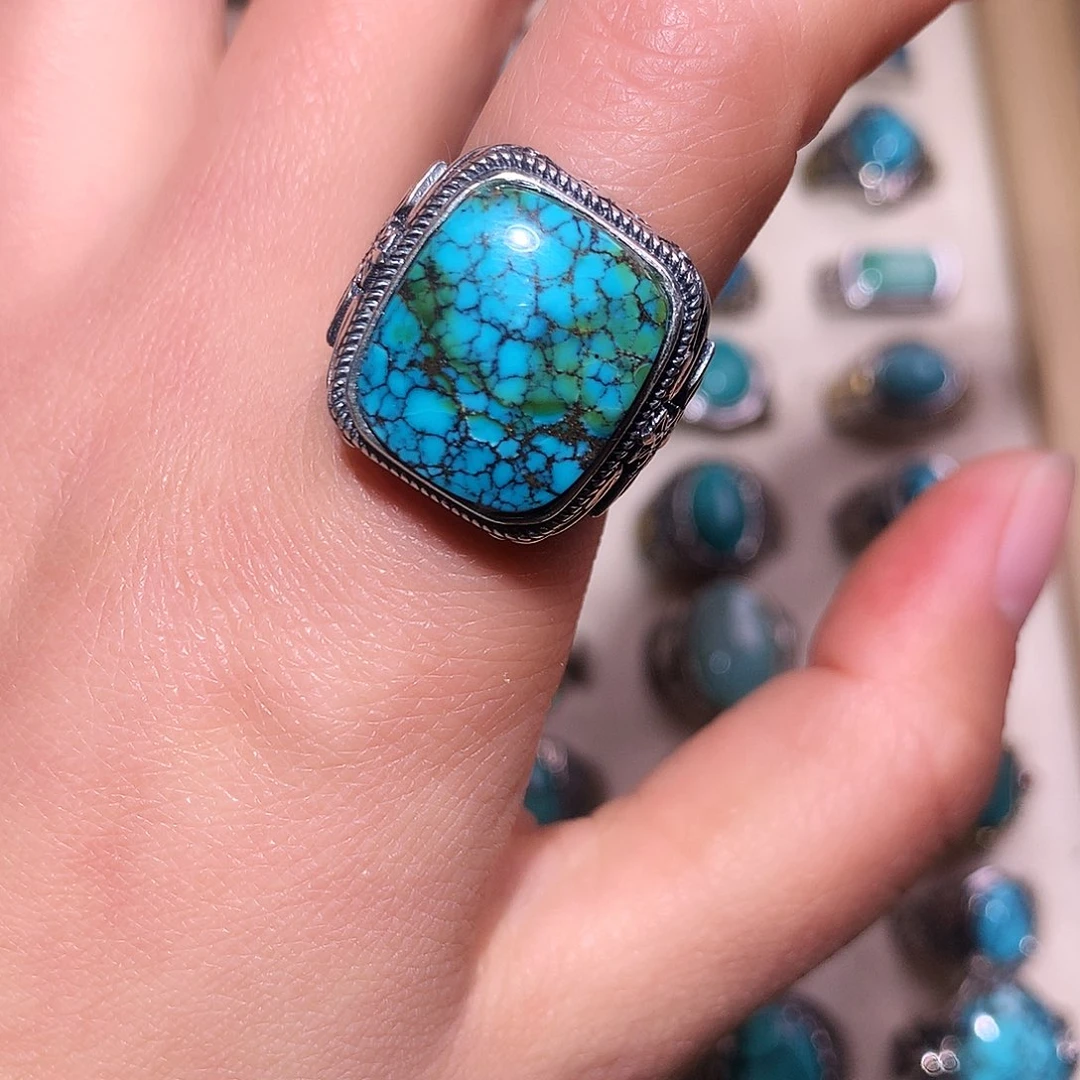 绿松石银S925镶嵌戒指