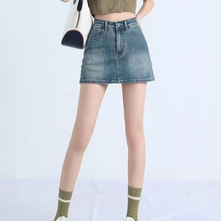 250-300半身裙高腰弹力牛仔短裤A字裙百搭