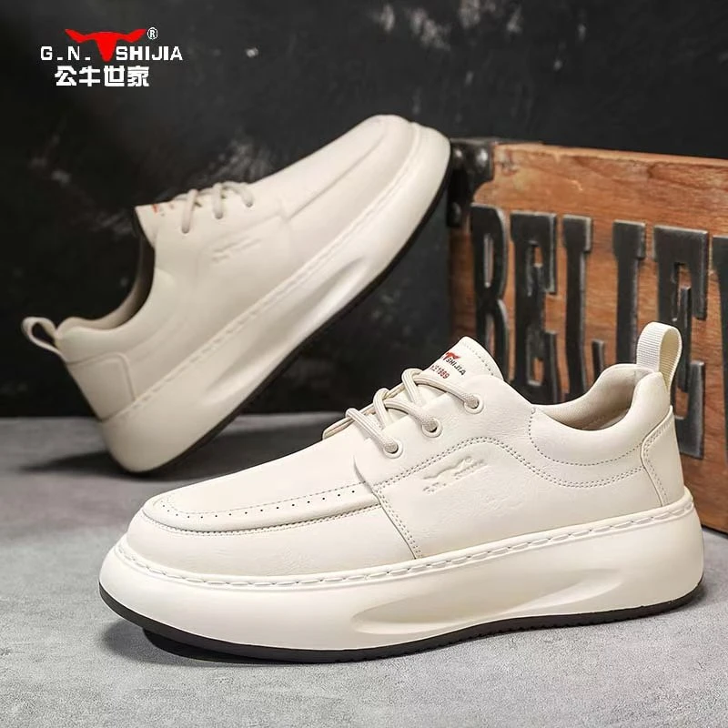 公牛世家男鞋春季新款休闲鞋软底小白鞋百搭男士经典时尚透气皮鞋