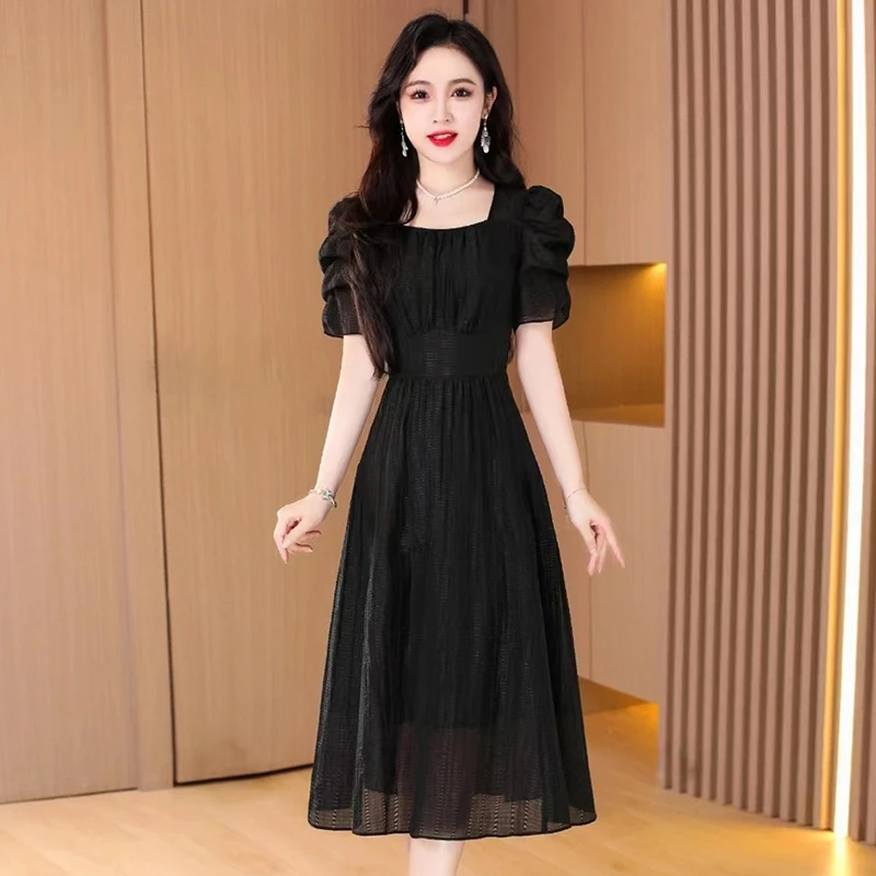 雪纺纱料连衣裙2025新款女夏季轻奢高级感高端广州十三行品牌裙子