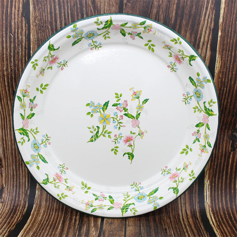 怀旧中国风搪瓷创意干果盘特厚大盘鸡菜盘家用茶盘小清新饺子盘子