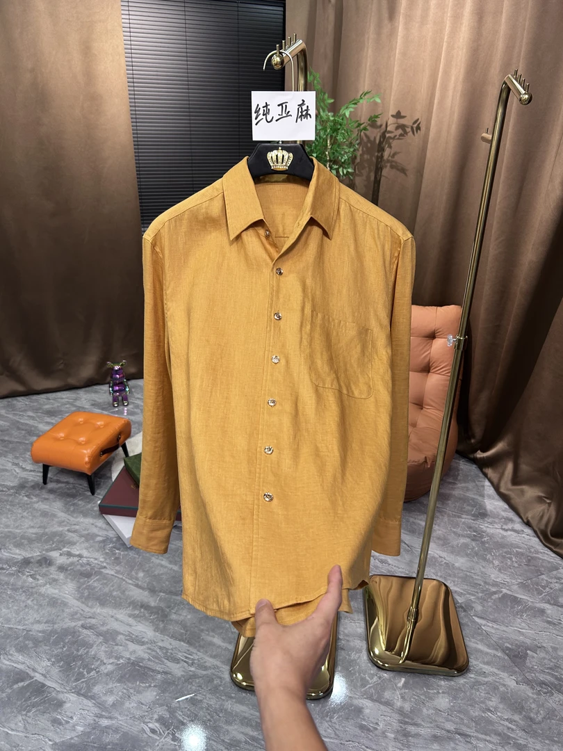 (鑫)纯亚麻衬衫时尚百搭个性潮流气质轻奢男士休闲亚麻2028男款