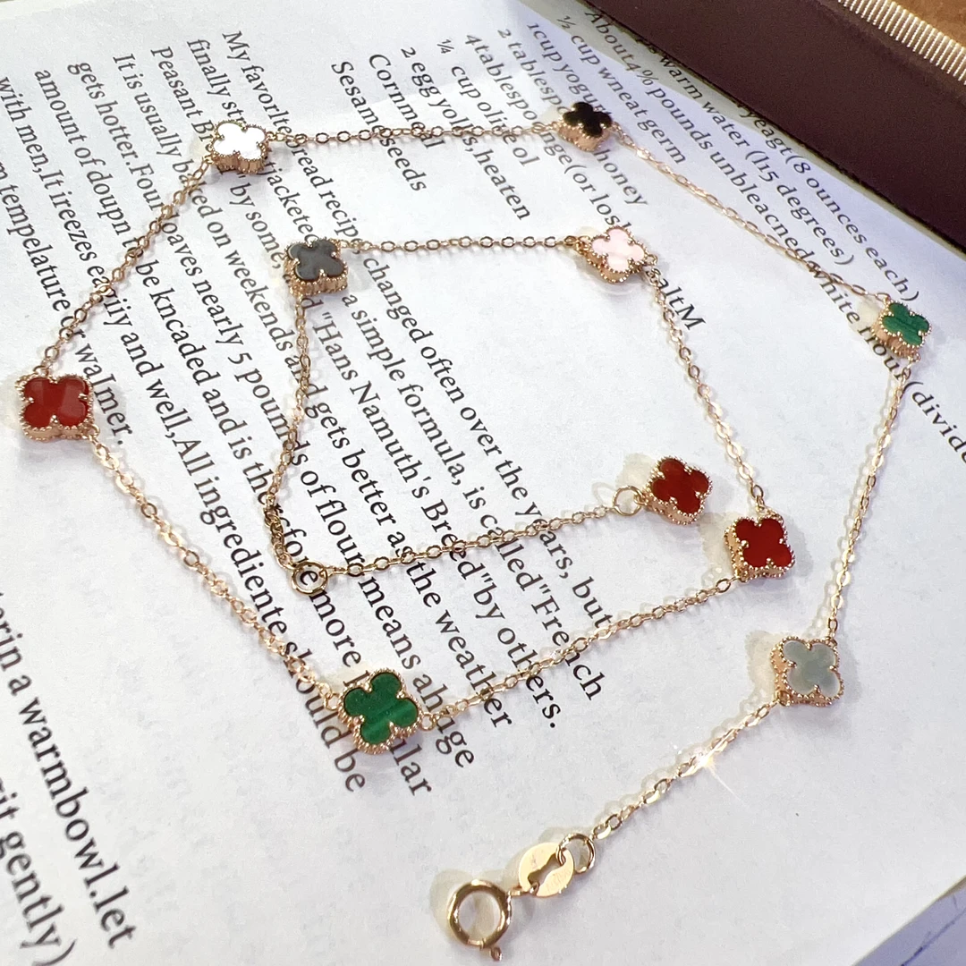 18K玫瑰金彩色十花项链百搭气质