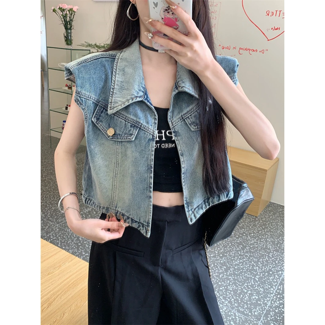 短款飞袖背心牛仔马甲女2025新款小个子休闲百搭秋季春秋上衣