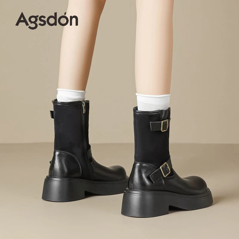 654069厚底马丁靴女2025新款秋冬爆款百搭英伦风短靴增高骑士靴