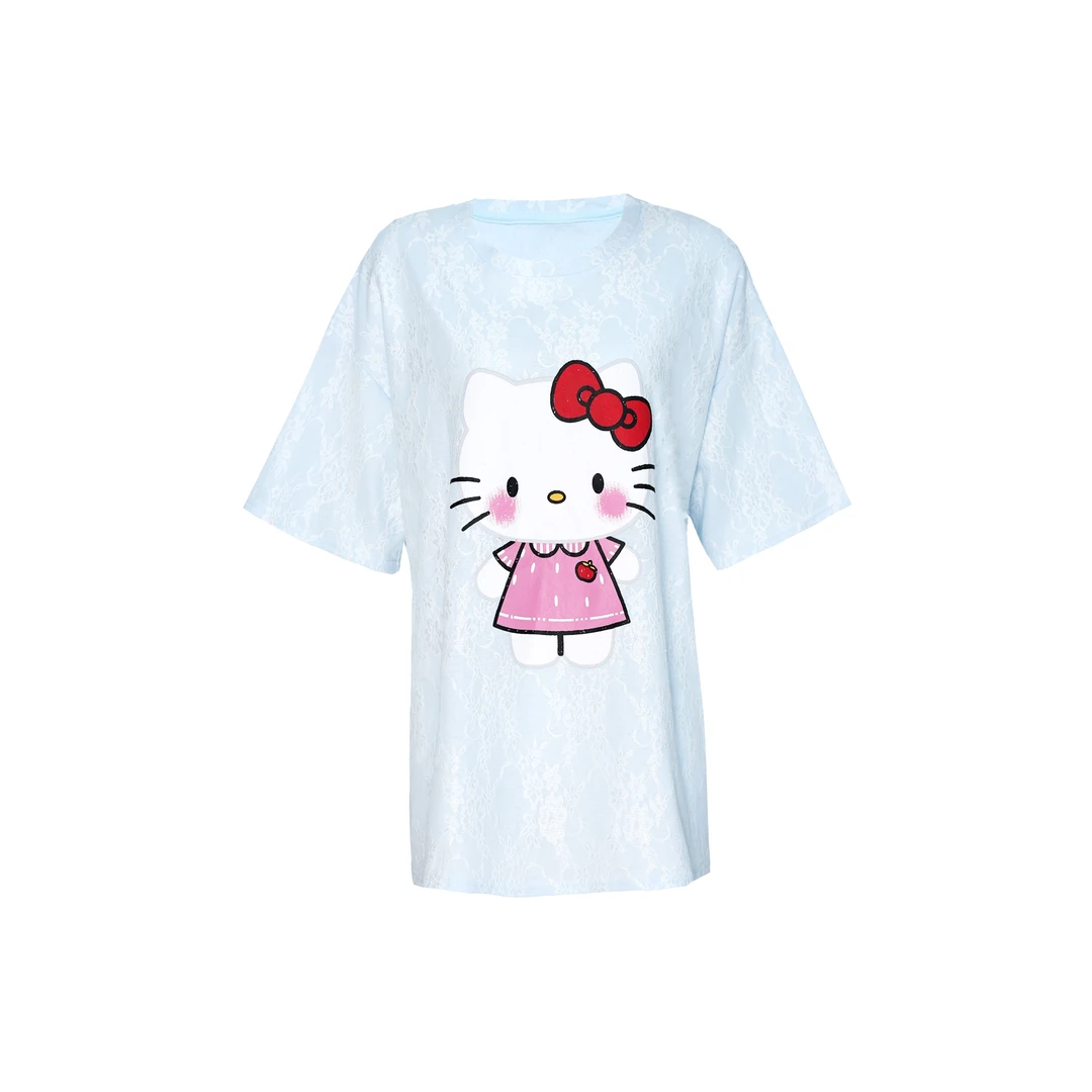 OneKoilin 设计感重工蕾丝刺绣KT猫减龄t JLKT