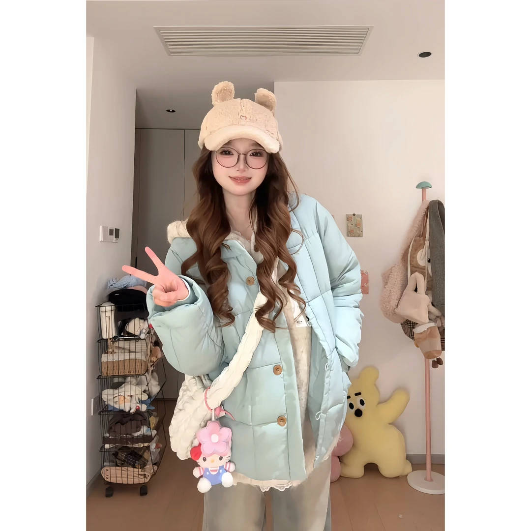新款棉服学院宽松甜美秋冬季新款圆领韩系外套棉衣女