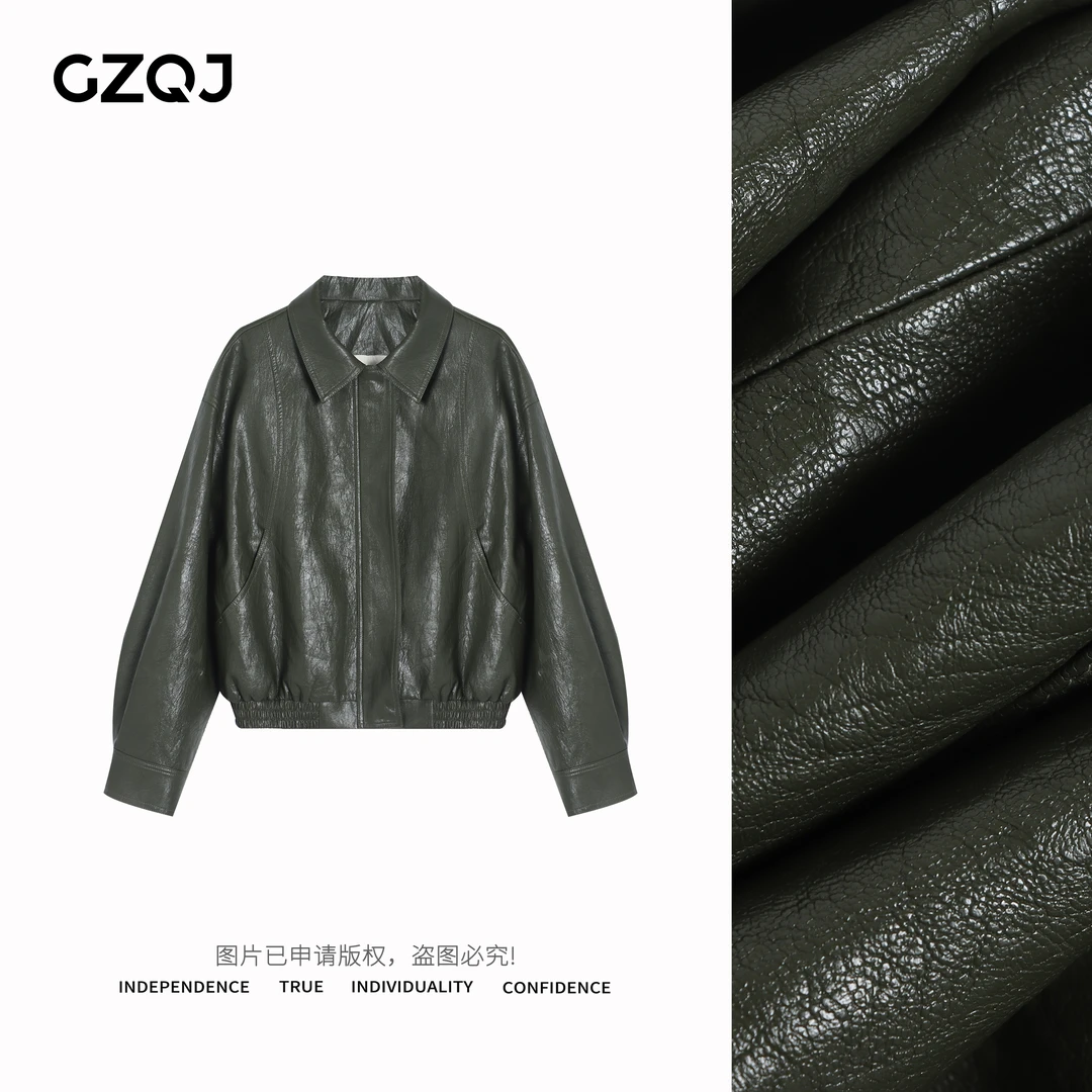 广州琴姐【劲革先锋】小众设计感百搭皮衣女长袖外套上衣063（瑕）