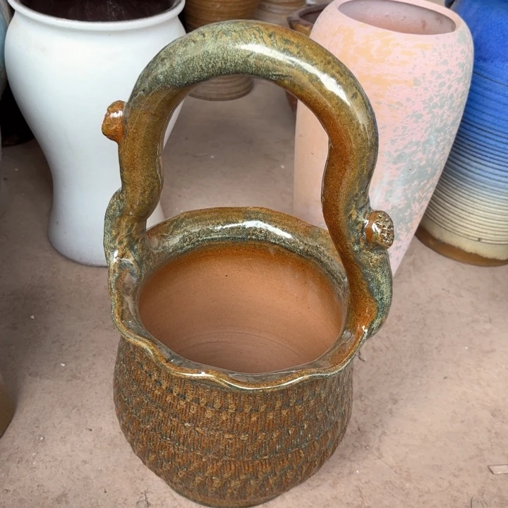 紫砂花盆口径19/17手柄33