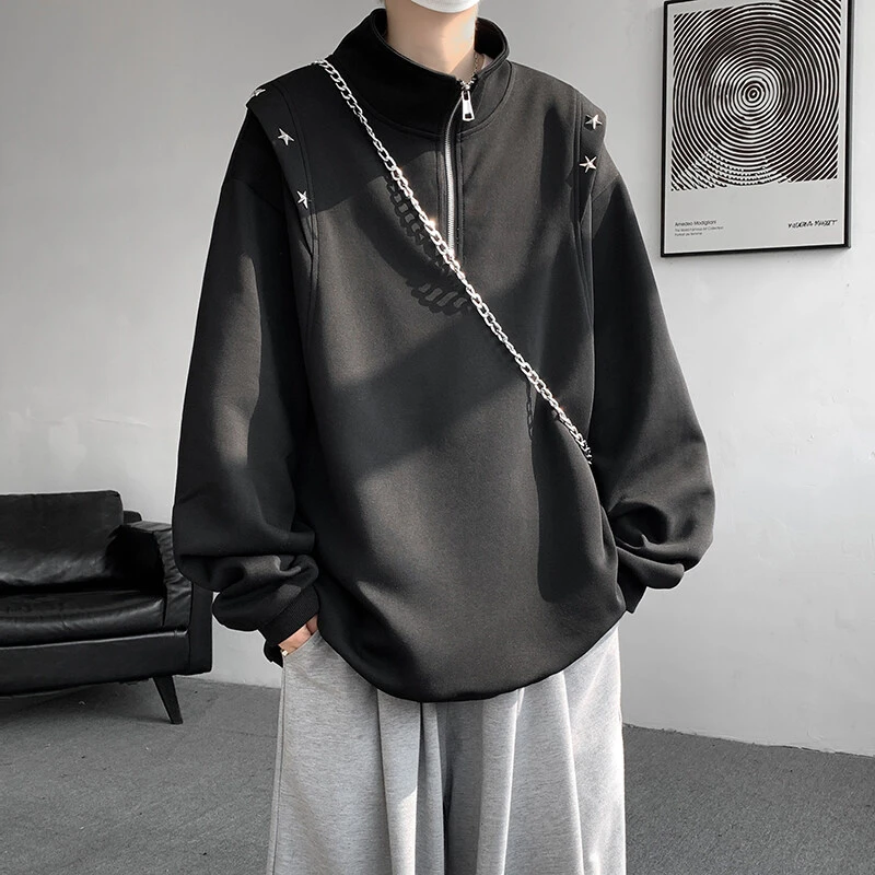 潮牌半拉链卫衣男款2025春秋冬季新款百搭打底衫高街宽松痞帅外套