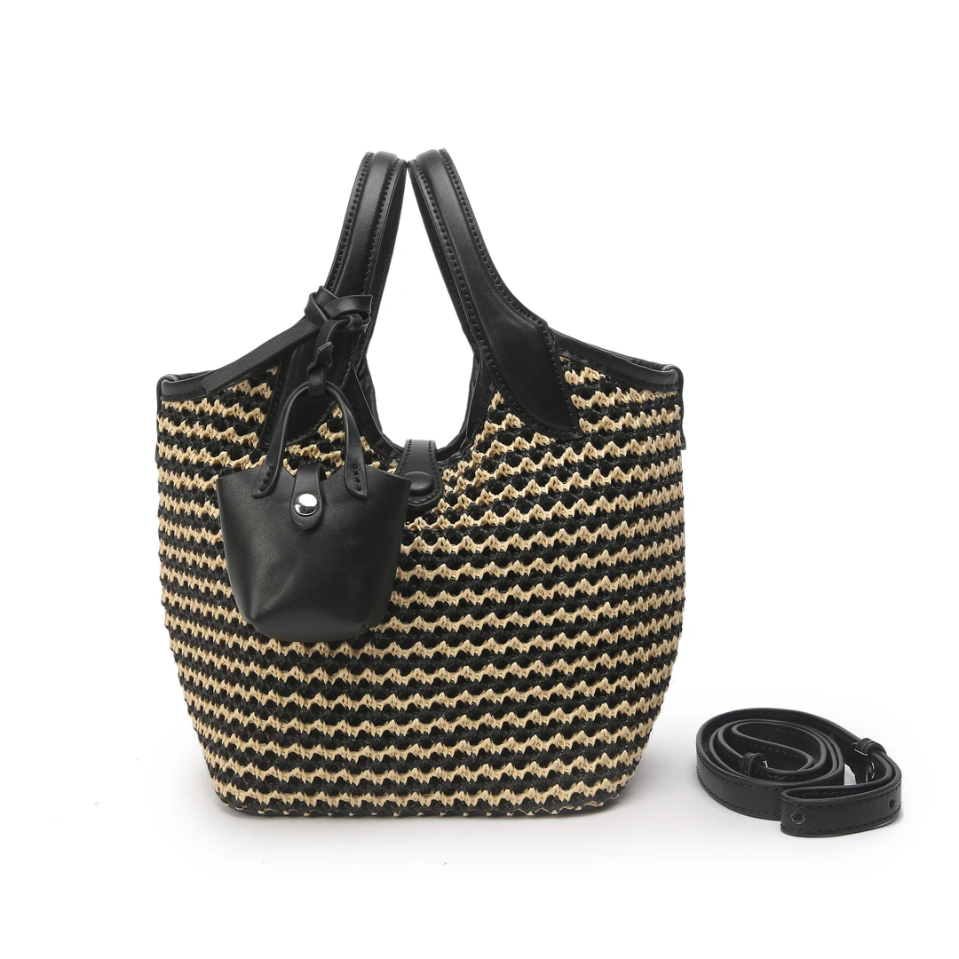 新款时尚拉菲草手提单肩女包1951#拉菲草