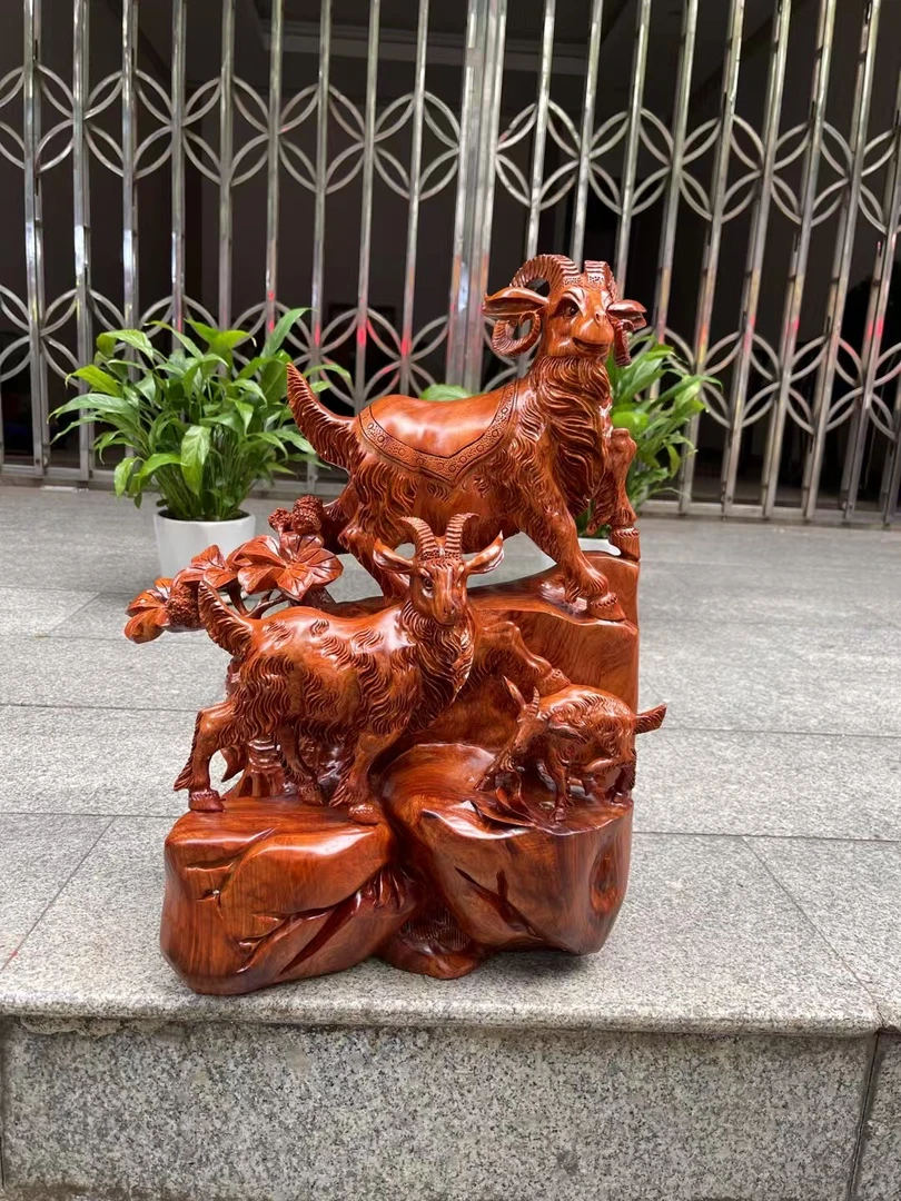 MH三羊开泰摆件客厅实木装饰品摆件