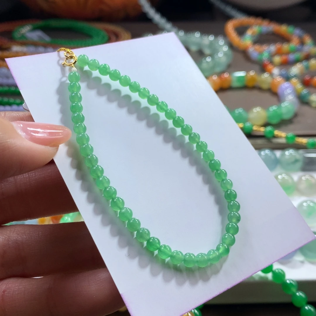 翡翠未镶嵌手链冰润甜绿卡3.5