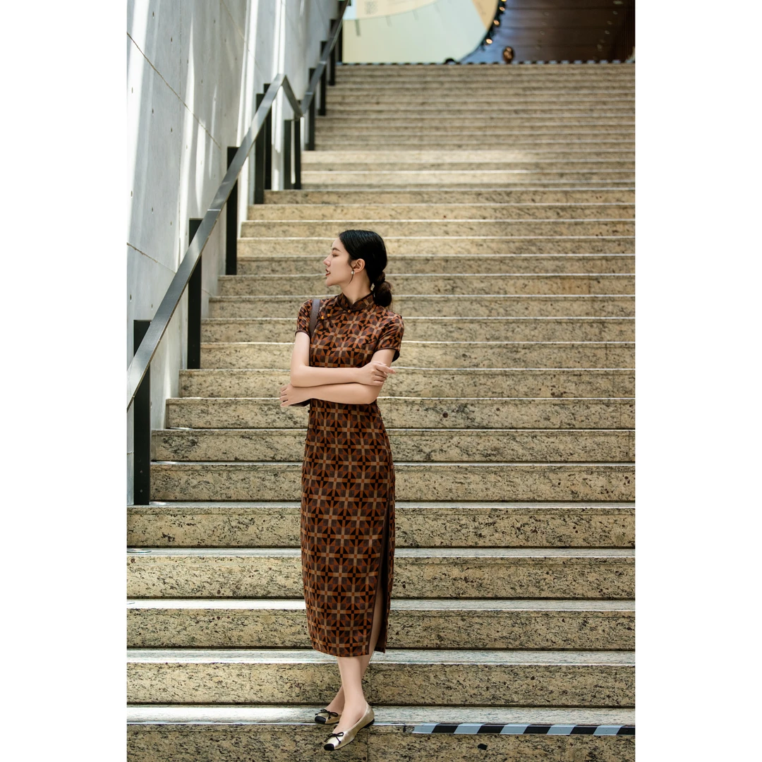 【春山悦】春夏修身复古优雅新中式中国风旗袍气质日常款125CM