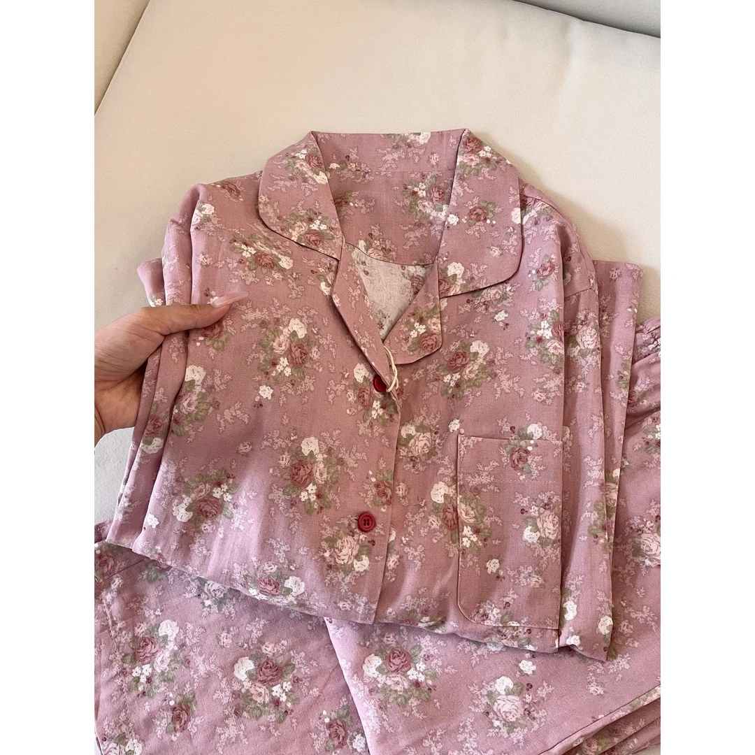 2025年甜美慵懒风碎花印花睡衣女秋季新款长裤舒适家居服套装女士