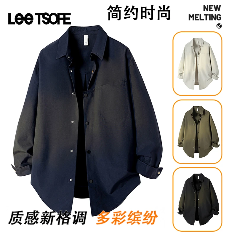 LEE TSOFE2025男士秋季百搭长袖衬衫新款休闲时尚宽松翻领上衣