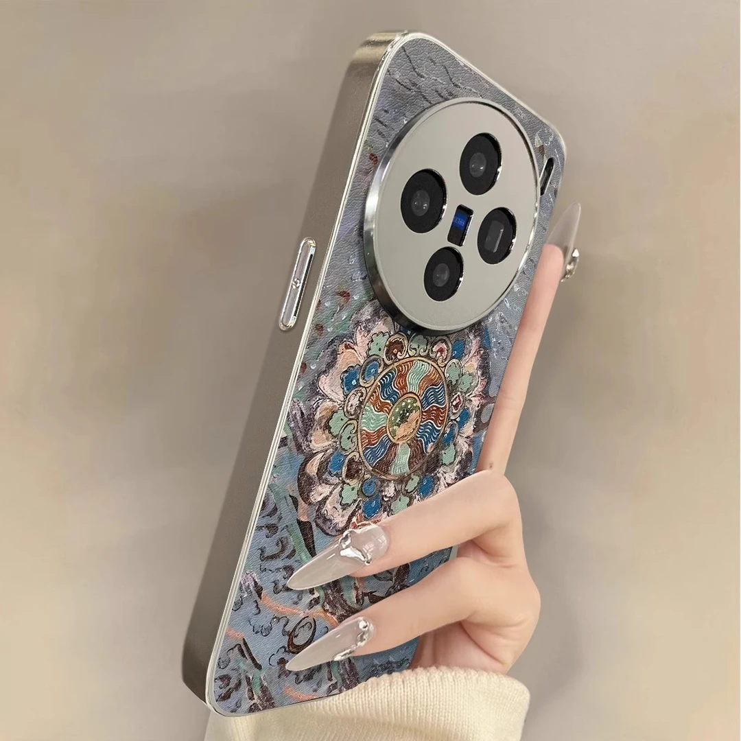 敦煌莲花适用vivox200pro手机壳电镀小羊皮男女款ins风奢华高级感