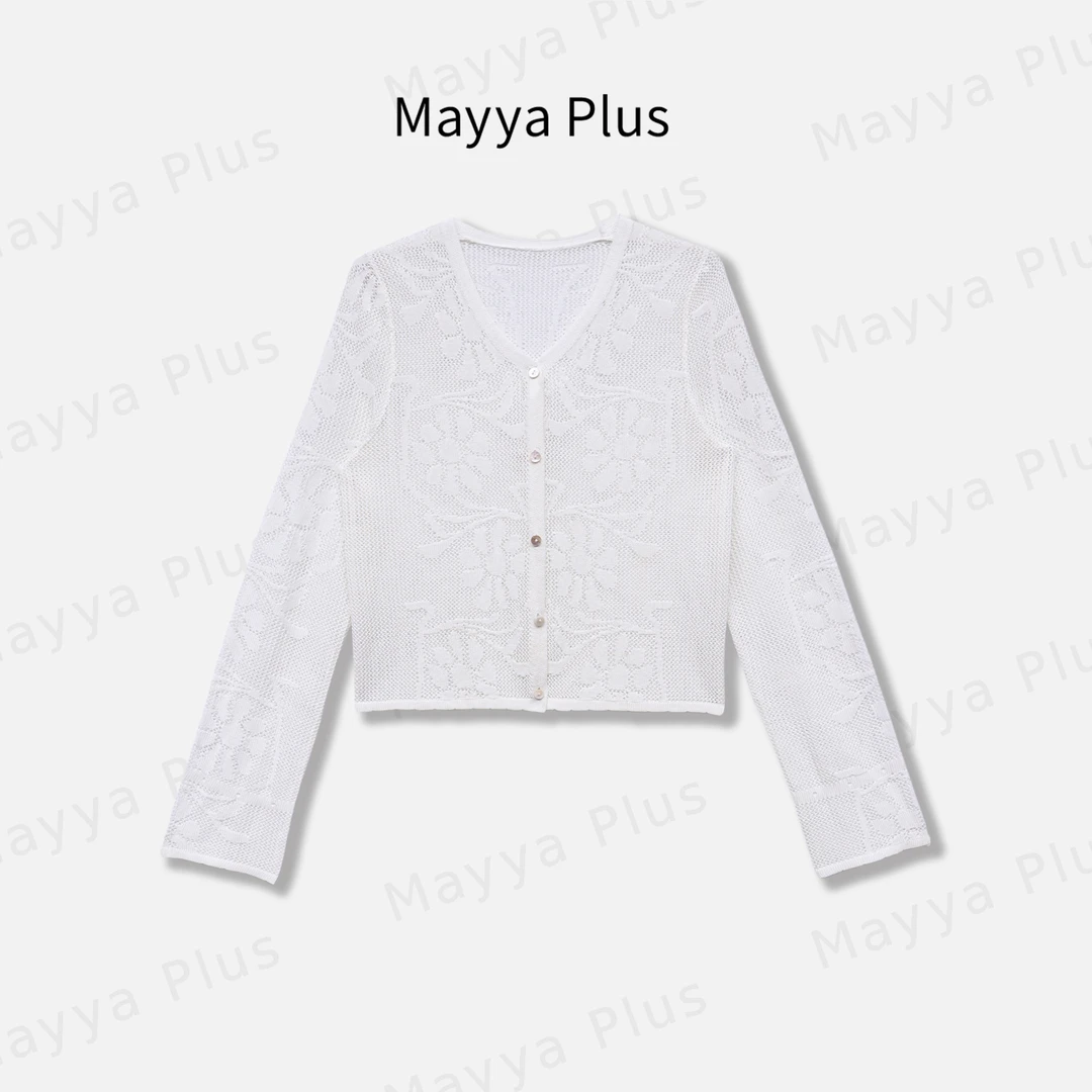 【语初】Mayya Plus麦芽定制法式镂空v领针织开衫外搭上衣32526503