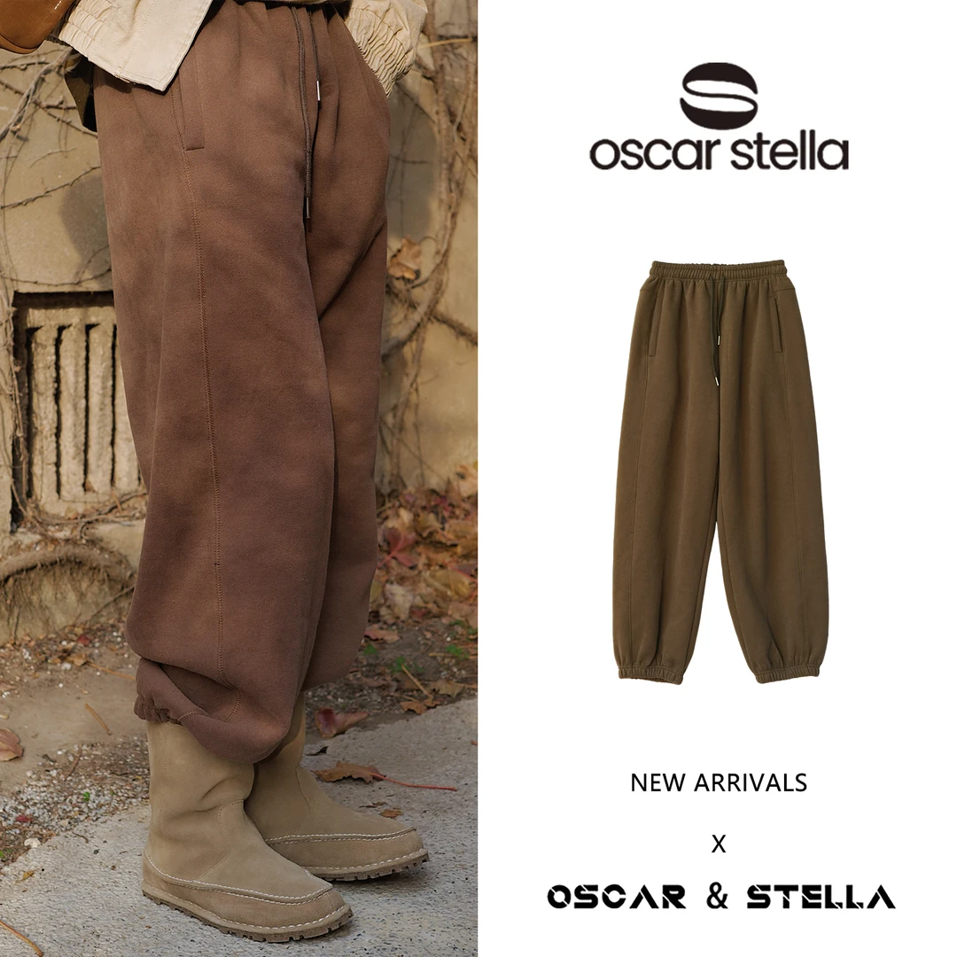 OSCAR&STELLA【首尔卫裤】纯色宽松直筒松紧腰束脚休闲裤155-66706