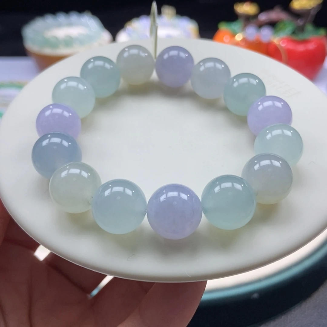 翡翠手串未镶嵌冰胶马卡龙多宝13+
