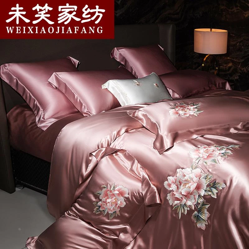 高端刺绣爆款四件套新款重磅桑当季床单被套奢华丝绸羊羔秋冬件套
