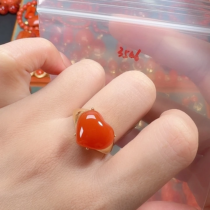 南红玛瑙银S925镶嵌戒指