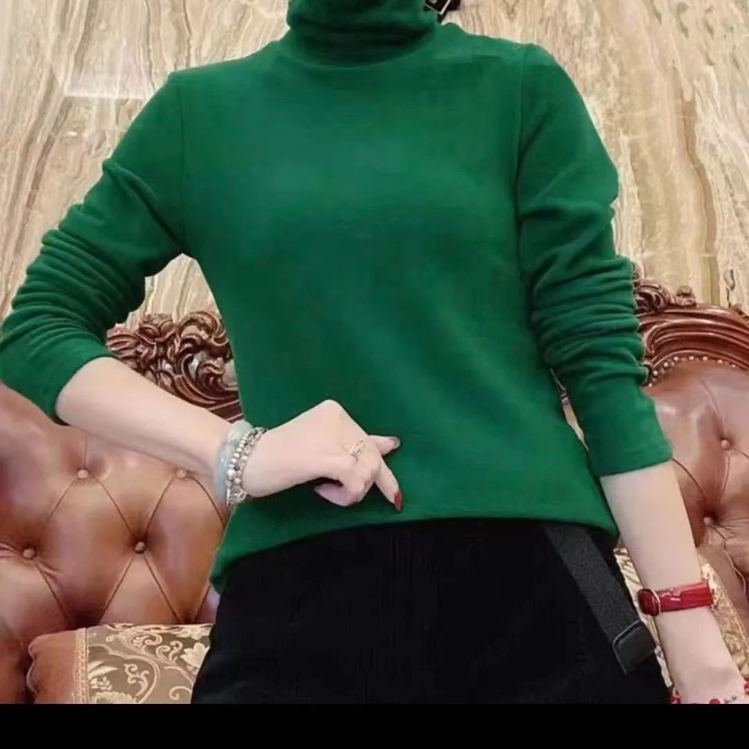 秋冬春款新品1805款双面德绒长袖高领保暖打底衫洋气加绒宽松女士