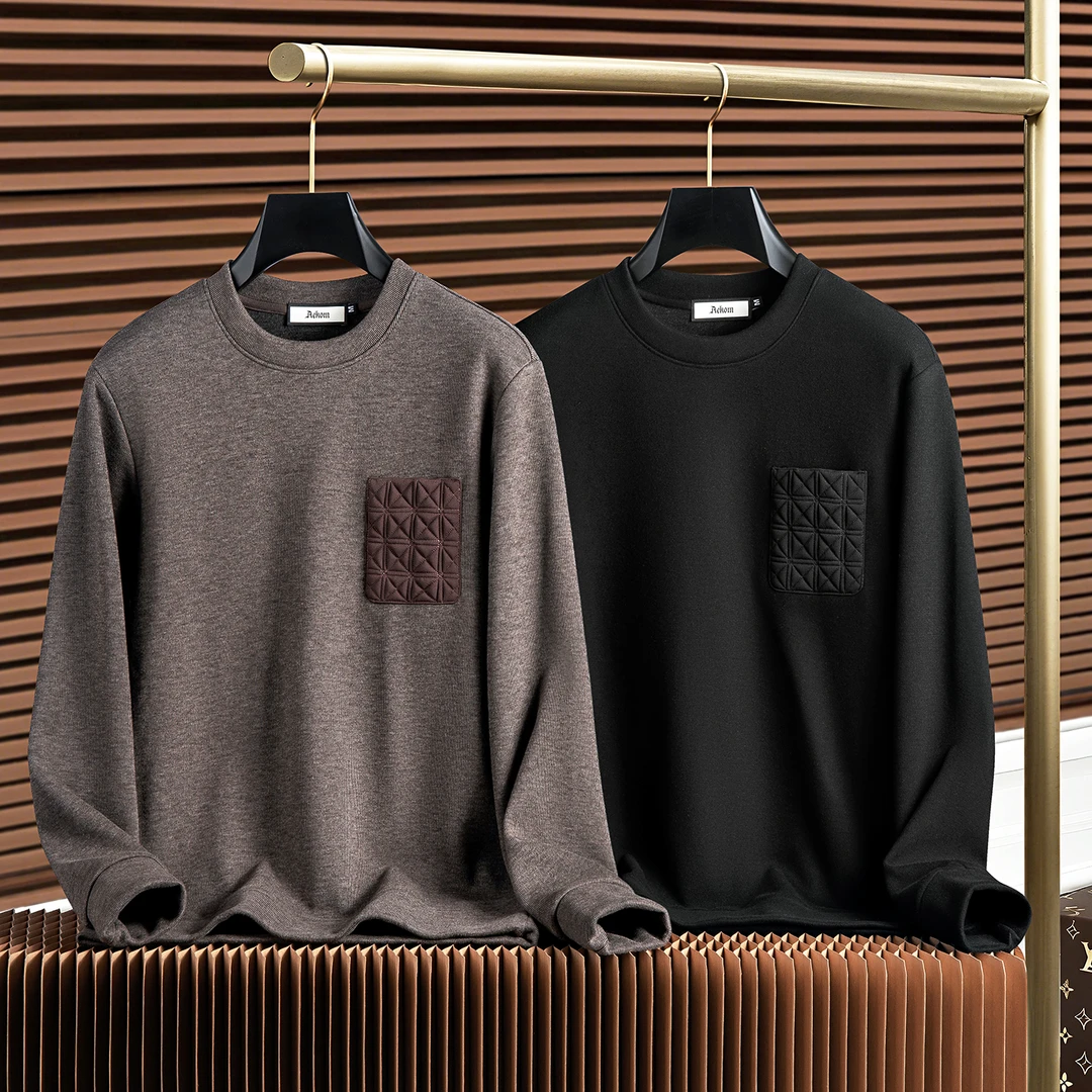 巴韦那奇秋冬时尚轻奢老钱风加厚保暖柔软羊毛呢男士修身长袖卫衣