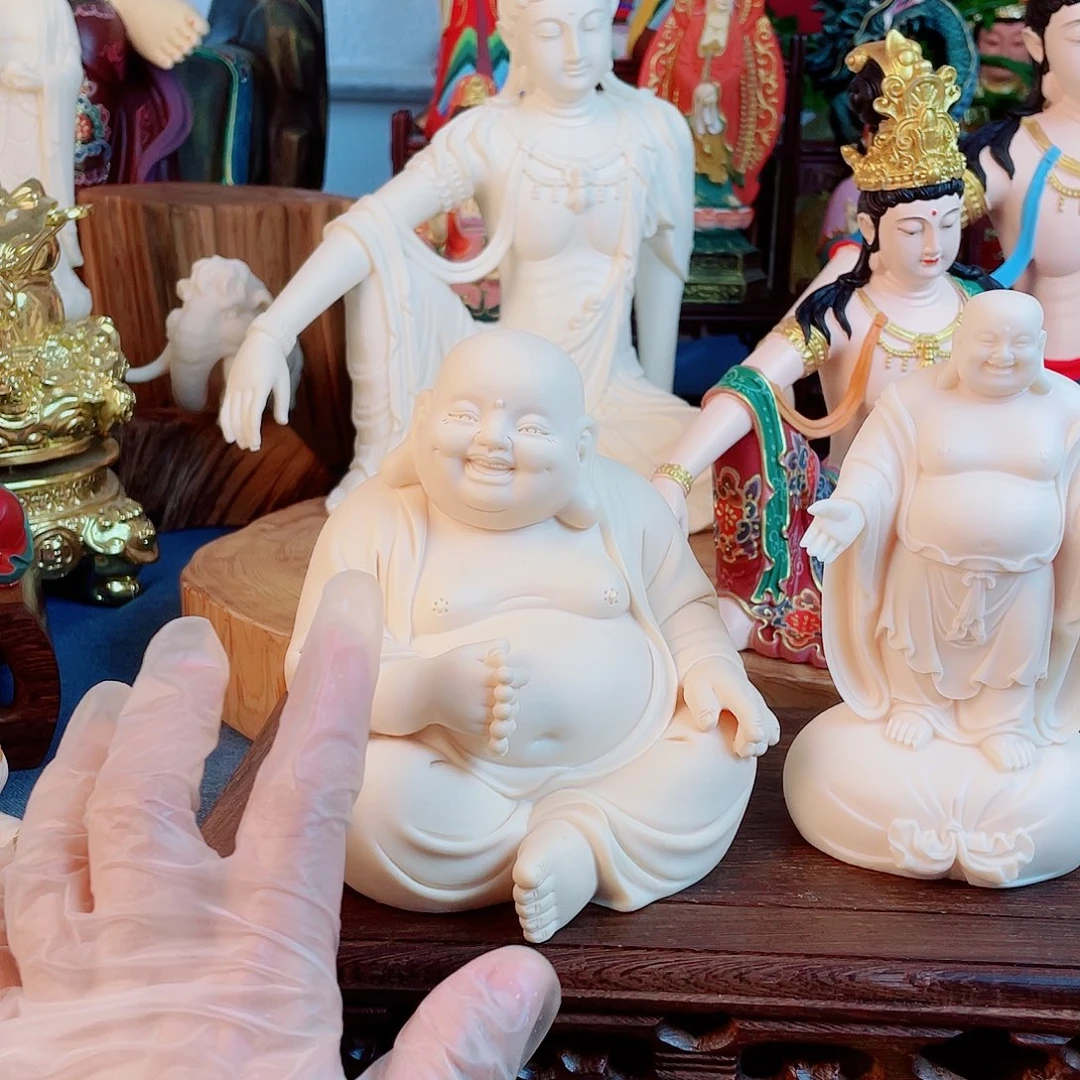英***贝石材弥勒笑佛家居摆件