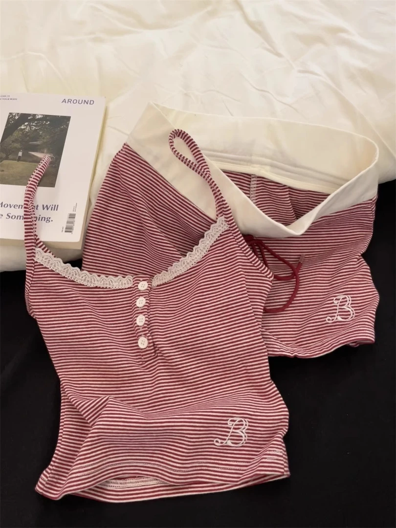 【撞色条纹】性感辣妹条纹吊带睡衣女款夏季款背心短裤女大学生睡衣