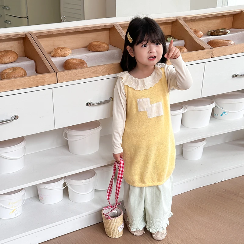 【橘子家】女童洋气韩版针织背心裙T恤裤子三件套韩系HS61040