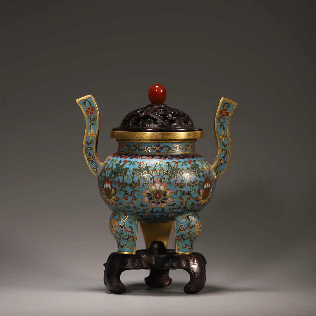 HY20 清代 景泰蓝缠枝莲纹朝冠耳熏炉