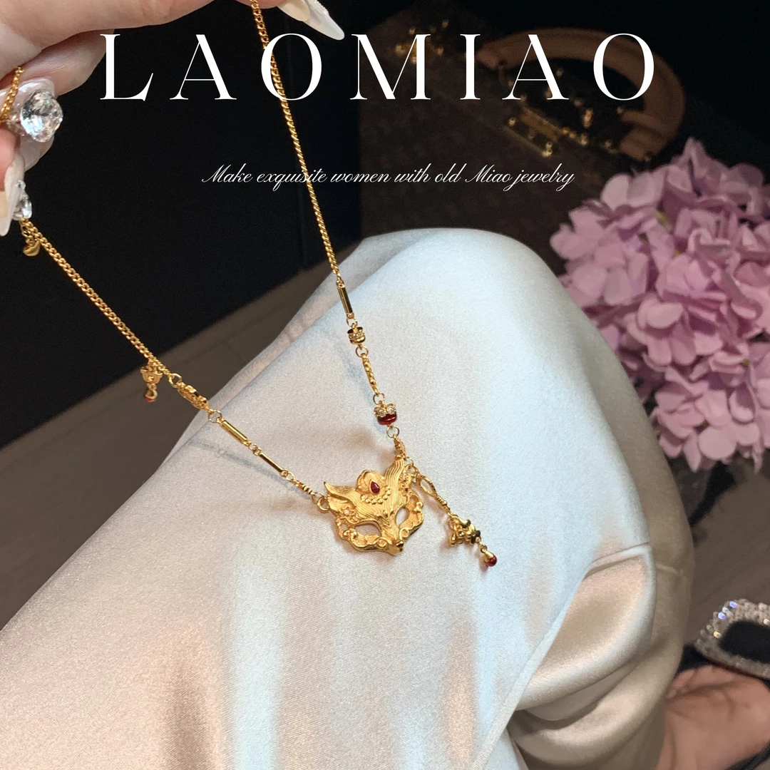 铜合金吊坠 金狐流苏面具吊坠