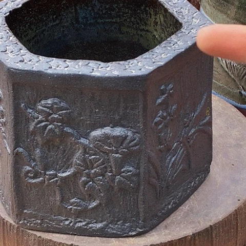 紫砂花盆口17对19高度14无孔手工