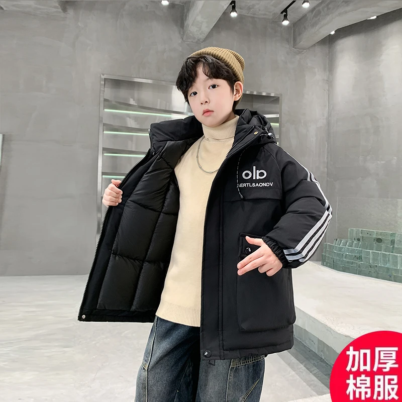 男童加厚棉服冬季2025新款中大儿童男孩冬装棉袄外套中长款棉衣潮