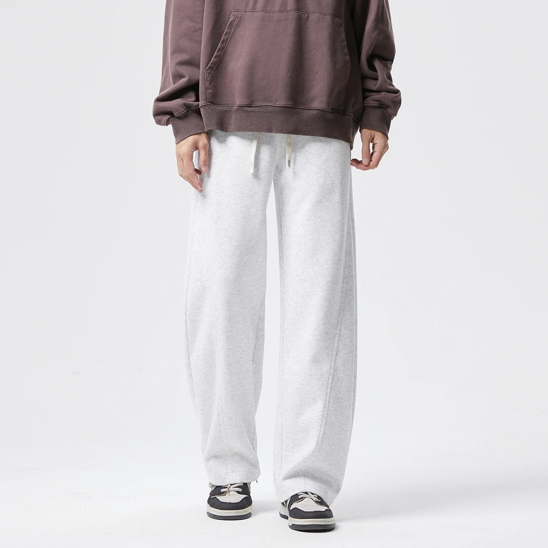 重磅直筒卫裤男秋冬季白花灰加绒加厚拖地弯刀运动裤青少年休闲裤