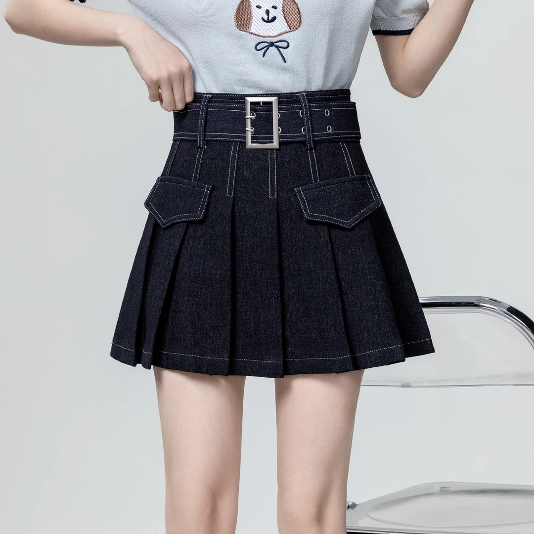 复古高腰百褶半身裙女夏2025夏季新款设计感防走光a字半裙短裙子