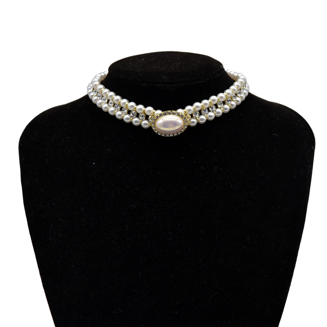 铜合金项链 【8701】法式复古宫廷风镶钻项链女气质小众设计锁骨链