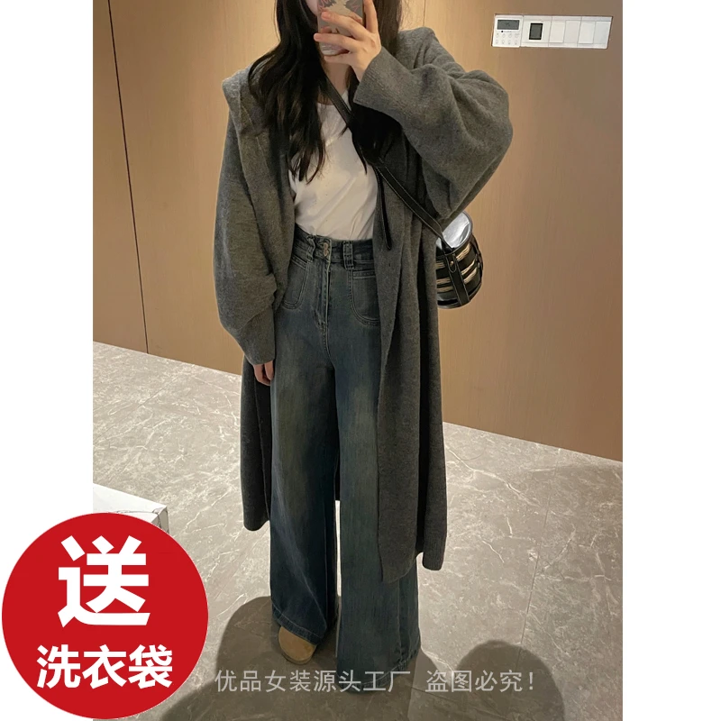 【认准优品女装店】秋季慵懒风长款毛衣针织开衫外套蝙蝠袖宽松XXF