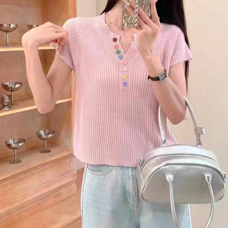 韩版设计感显瘦冰丝坎肩上衣2025夏季新款洋气时尚百搭减龄短袖