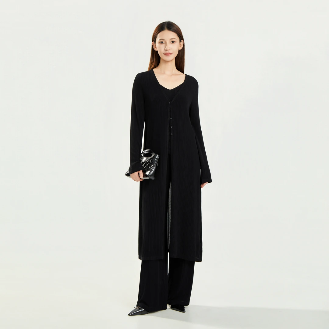 亿领2025新品女薄款法式显瘦长款长袖针织衫开衫W35252-2081-11-B