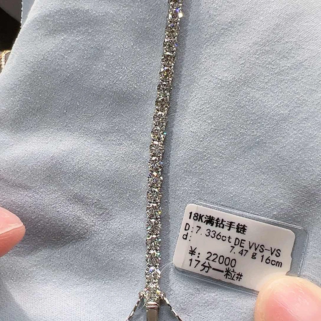 18K金镶嵌套链实验室培育钻石单颗17分，网球款手链