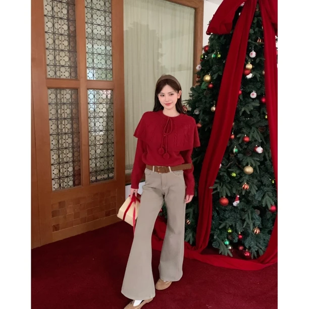 【斗篷氛围毛衣 什么节日聚会统统拿下～】16382 冬季假两件披肩毛衣