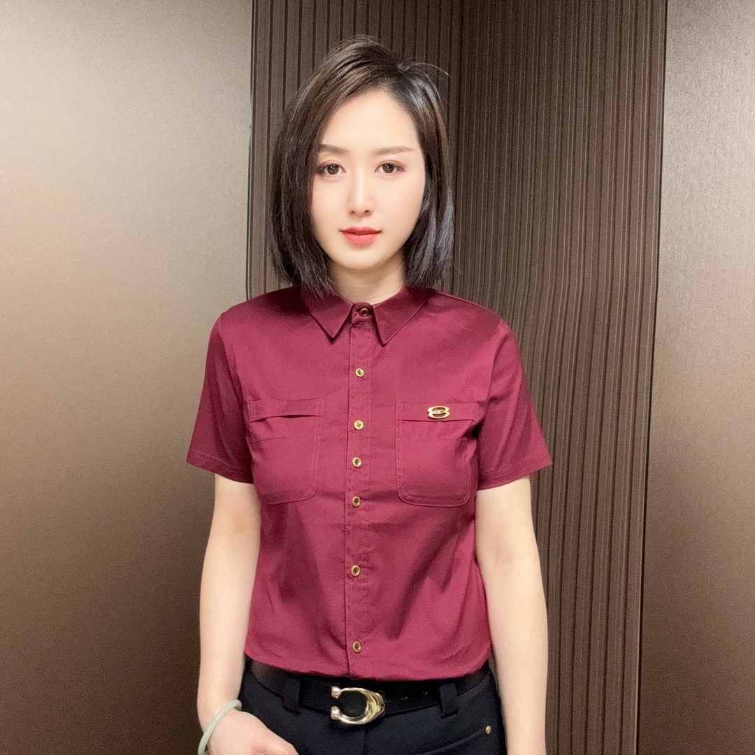 夏季新款时尚百搭显瘦半袖糖果色衬衣K5240