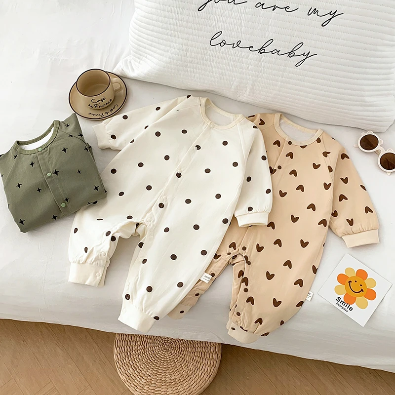 双层婴幼儿连身衣牛仔宝宝哈衣爬爬服新生儿衣服欣