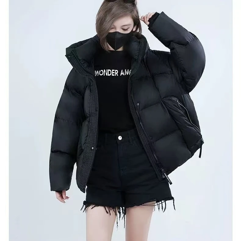 冬季新款休闲百搭泡芙短款连帽石墨烯气质女装加厚羽绒服外套0886