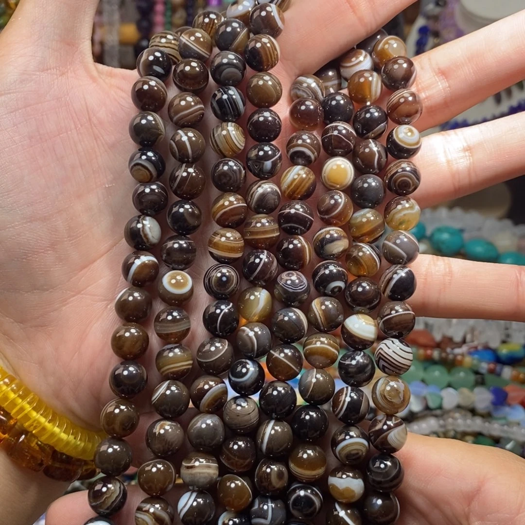 未镶嵌，咖色带眼缠丝玛瑙10mm，石英质玉