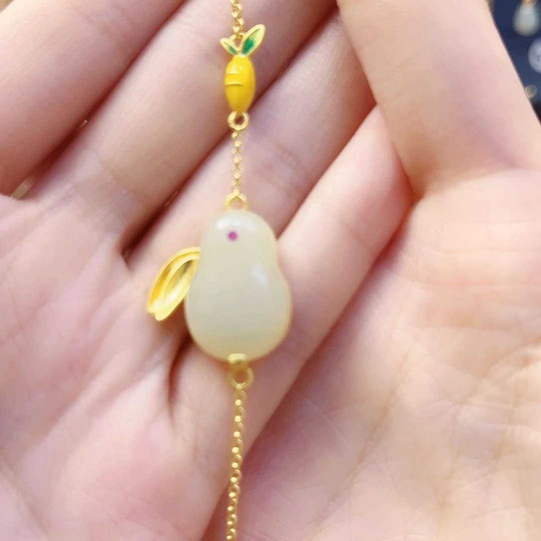 和田玉银S925镀金镶嵌手链